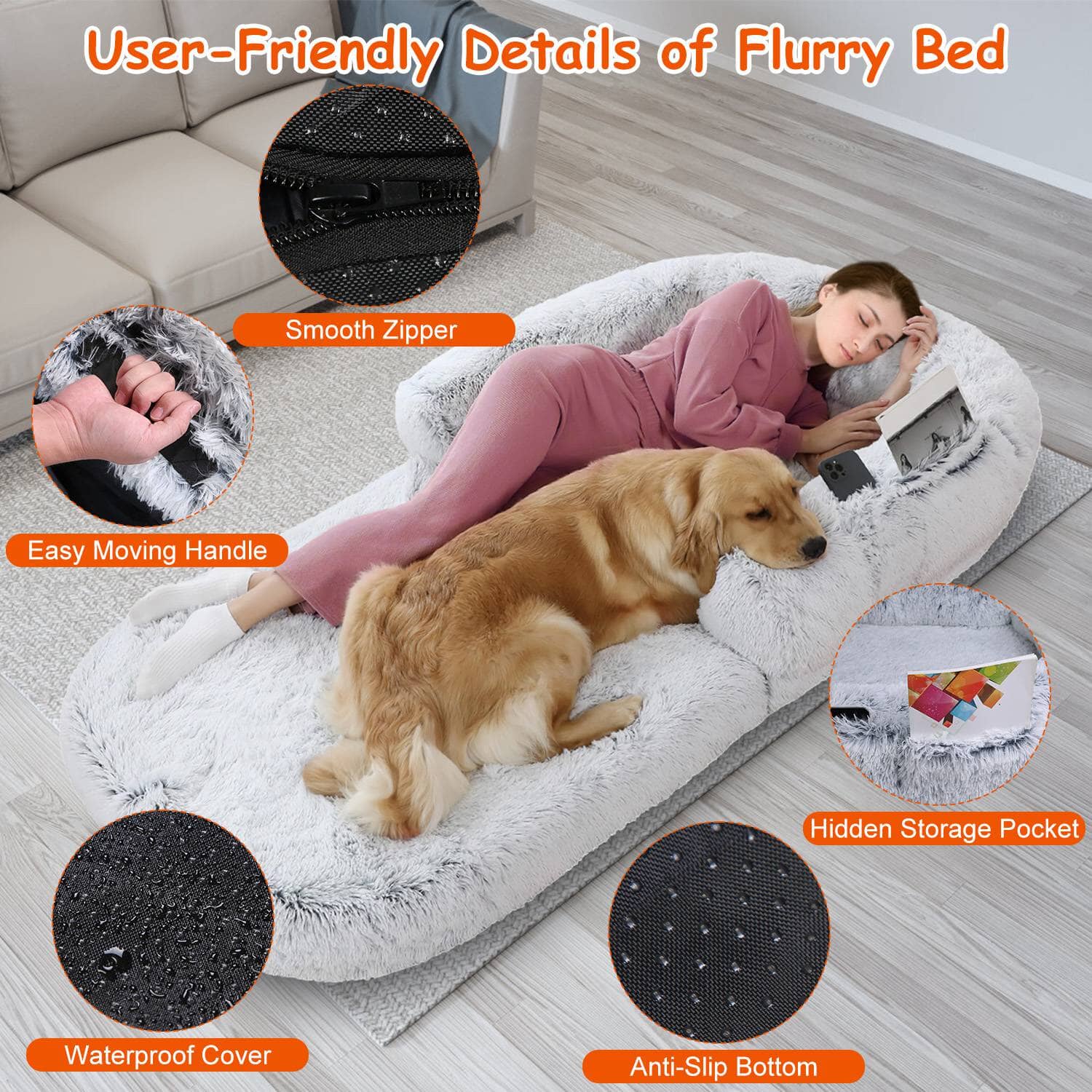 Napping Human-Sized Dog Bed Machine Washable Zipped Removable Cover Cheap Sale Many Kinds Of