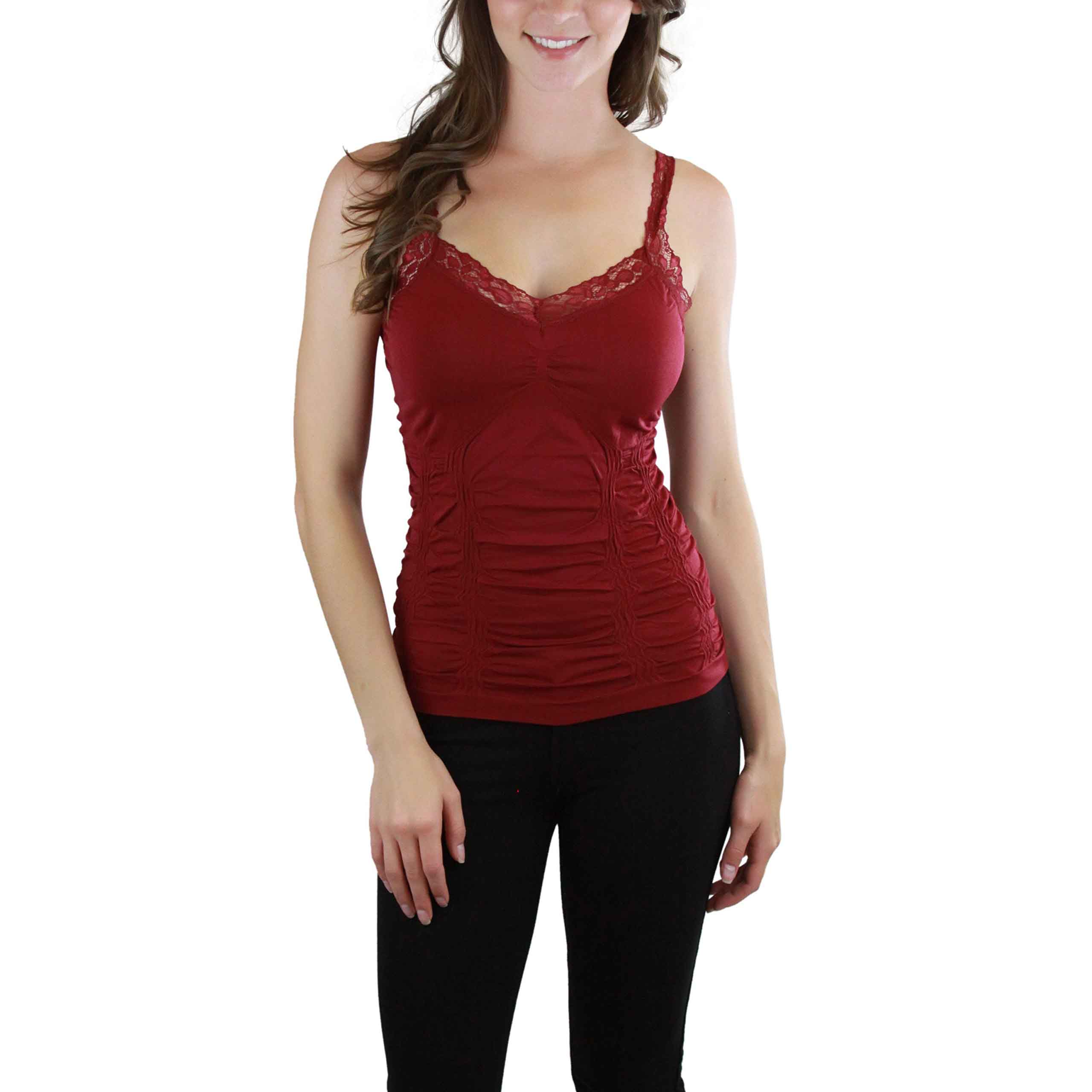 ToBeInStyle Women's Wrinkled Seamless Camisole Top with Floral Lace Trim Straps Cost For Sale