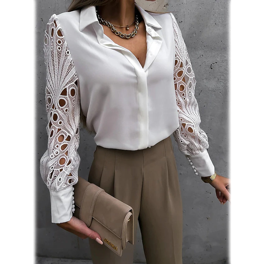 Women's Long Sleeve Cutout Lace Button Down Shirt Outlet Excellent