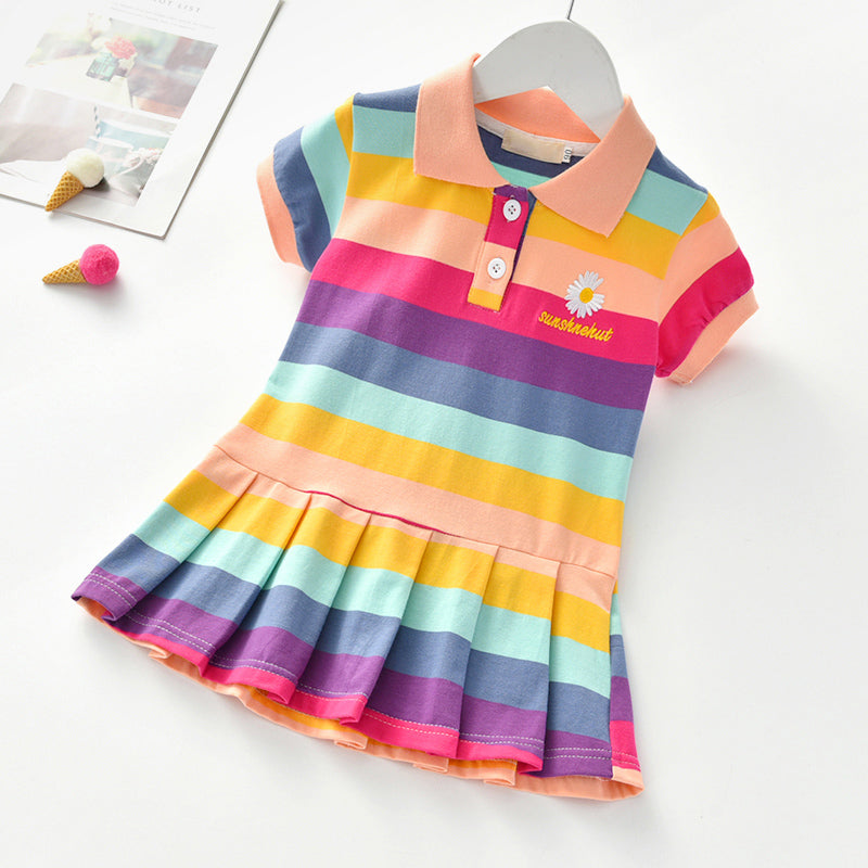 Girls Turn-Down Collar Summer Dress Clearance Very Cheap