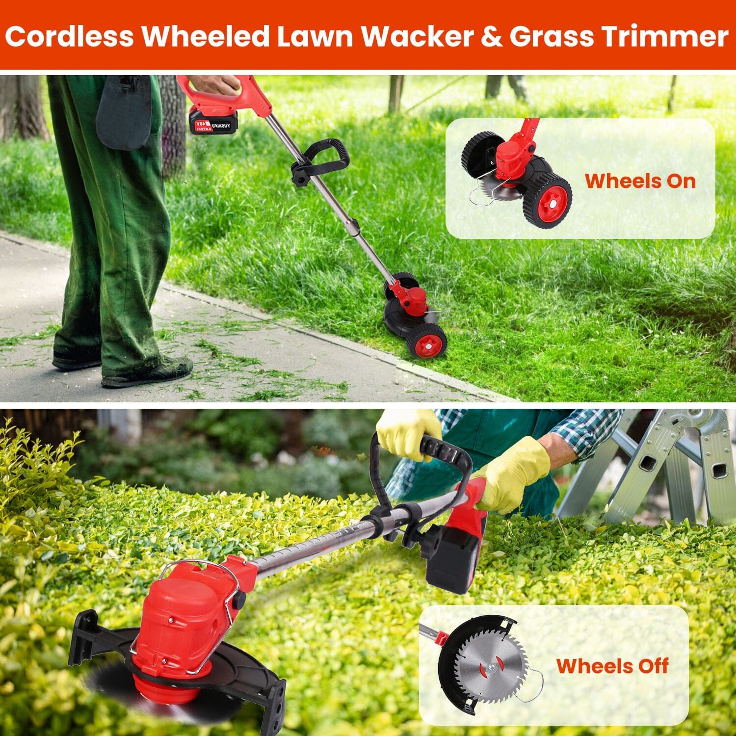 3-in-1 Electric Cordless Grass Wacker Battery Powered Grass Trimmer with Wheels Adjustable Head with 2-Pieces 2500mAh Batteries Really Cheap Shoes Online