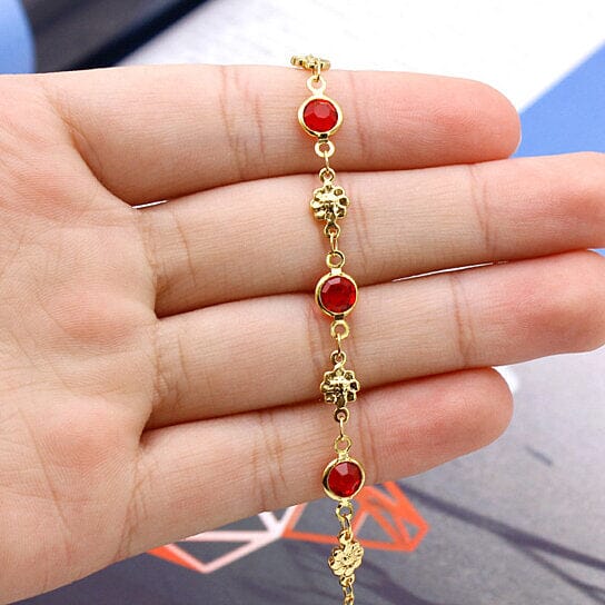 18k Gold Filled High Polish Finish Red Crystal Flower Ankle Bracelet Get Authentic For Sale