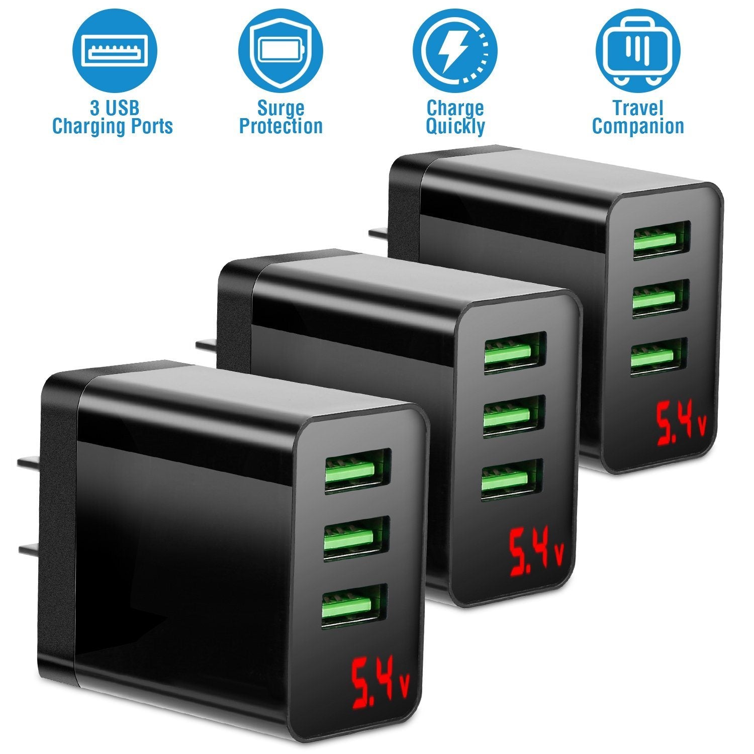 3-Pack: 3-Port USB Hub Charger Wall Power Charging Plug Adapter Best Seller