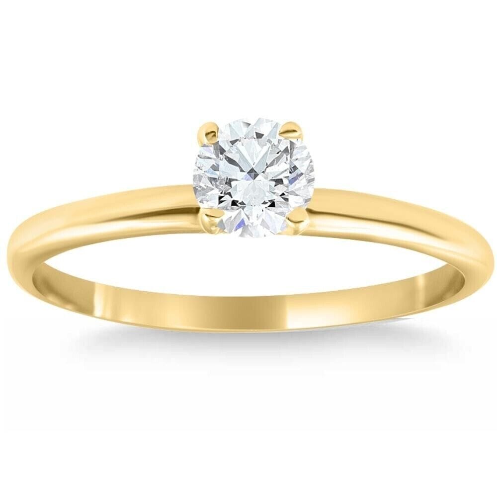 14k Yellow Gold 5/8Ct Round-Cut Solitaire Diamond Engagement Ring High Polished Fashionable