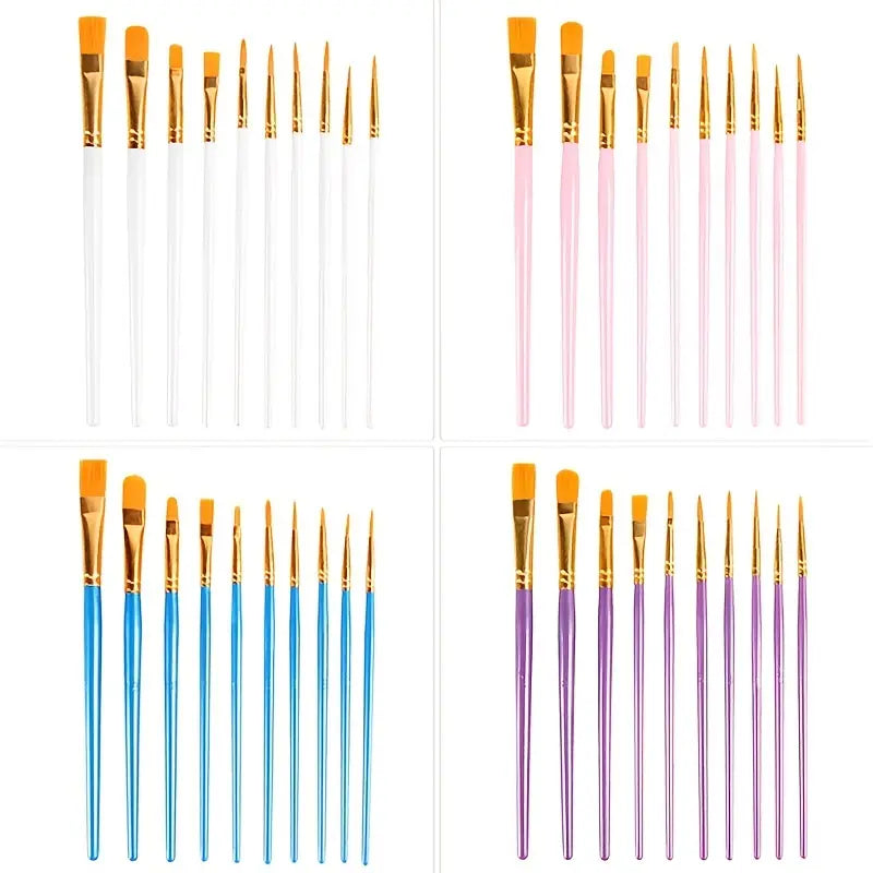 10-Pieces: Artist Paintbrush Nylon Round Pointed Flat Head Set Best Store To Get Cheap Online