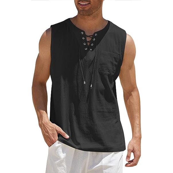 Men's Cotton Linen Tank Top Shirts Casual Sleeveless Lace Up Beach Hippie Tops Bohemian Renaissance Pirate Tunic Get To Buy For Sale