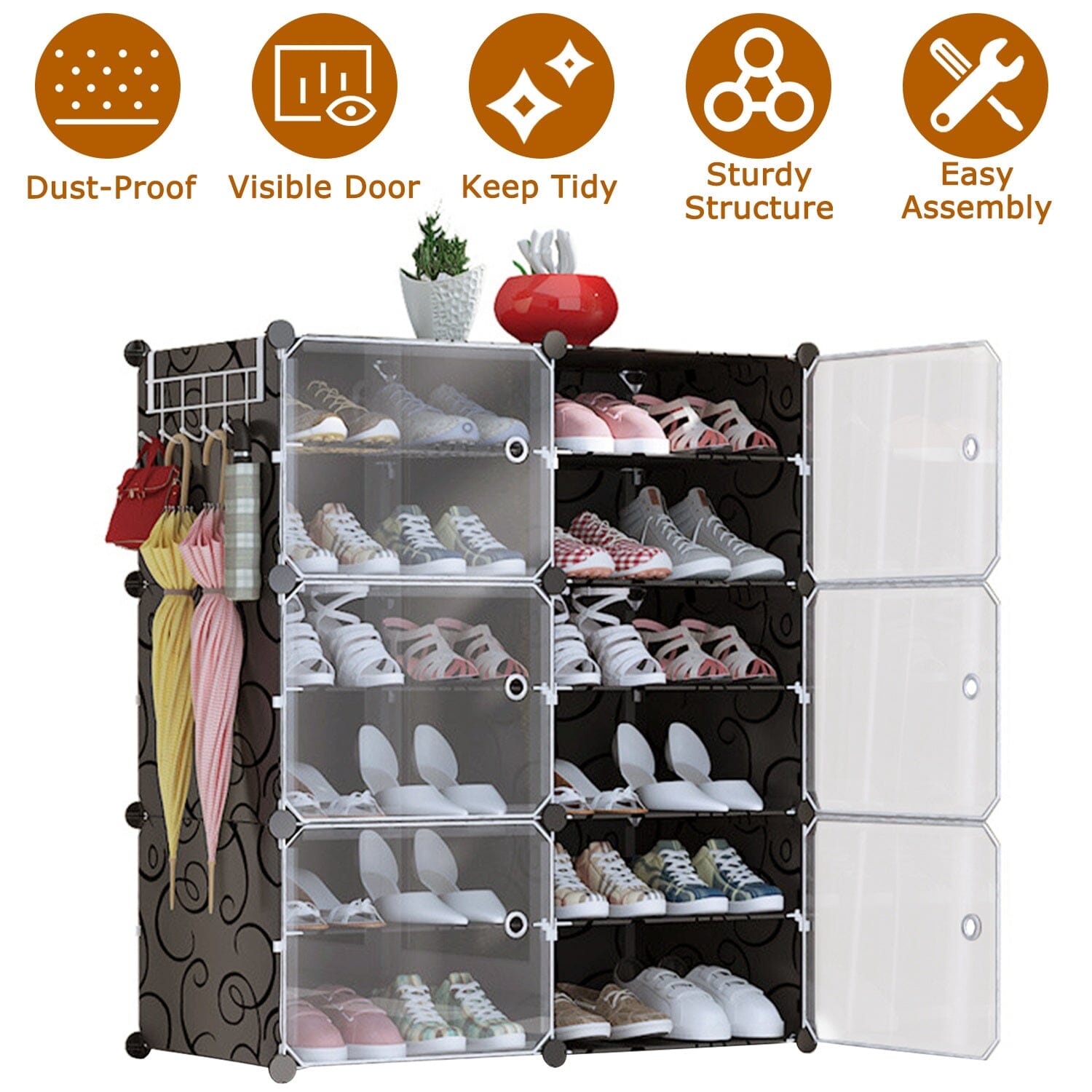 Shoe Rack Organizer with Transparent Doors Fashionable For Sale