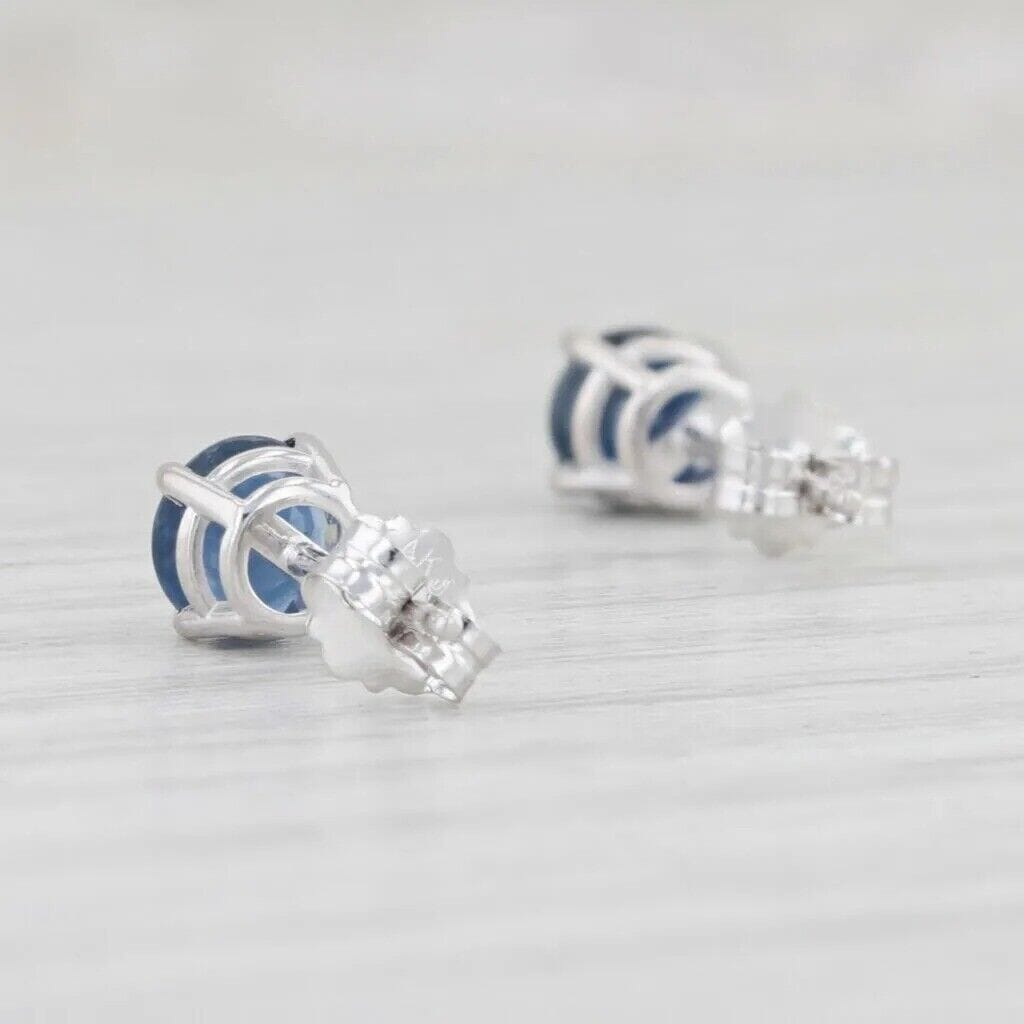 1ctw Blue Sapphire Stud Earrings 14k White Gold September Birthstone Solitaire Sale Geniue Stockist