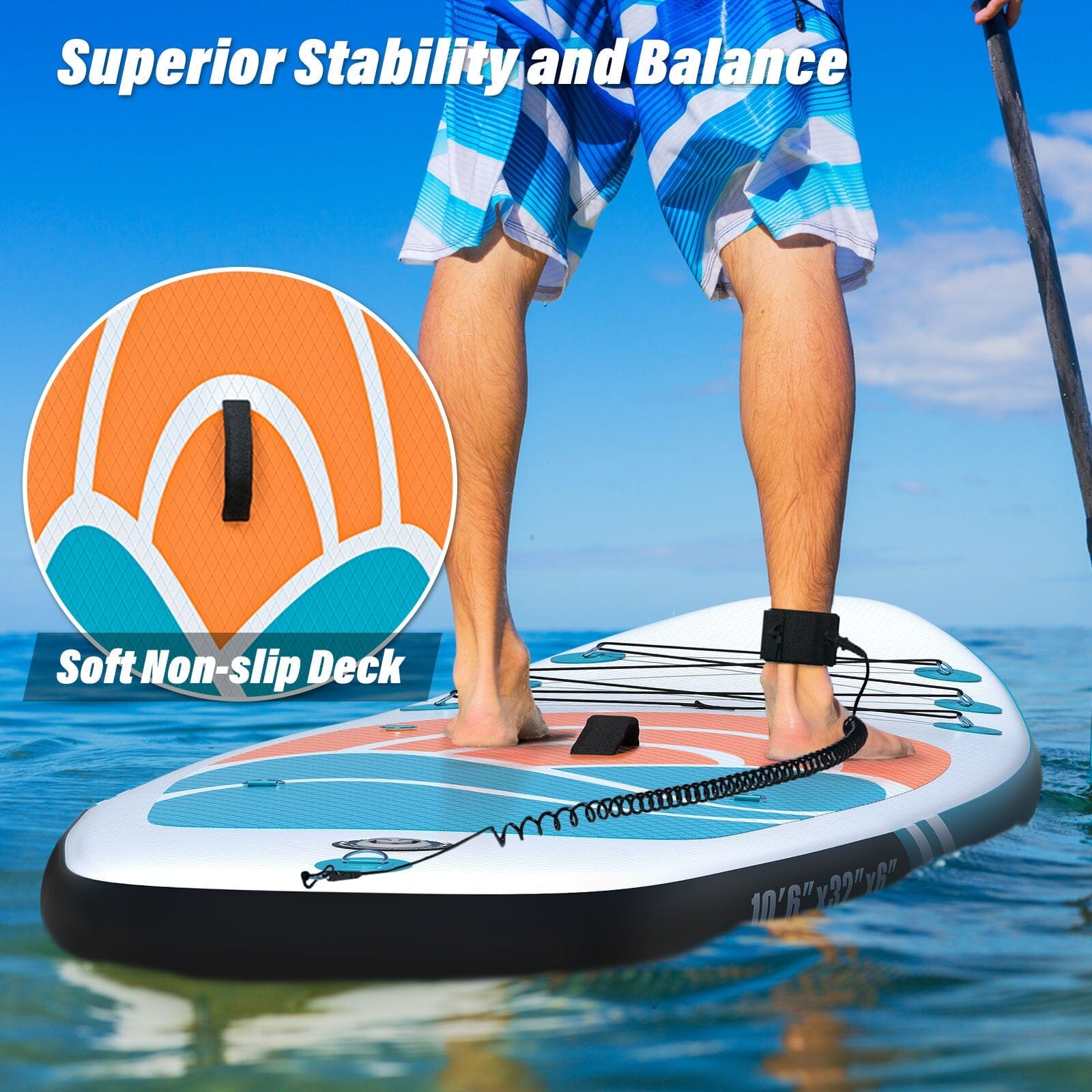 Inflatable Paddle Board Stand up Adults with Adjustable Paddle and Removable Fin Orange Clearance Online