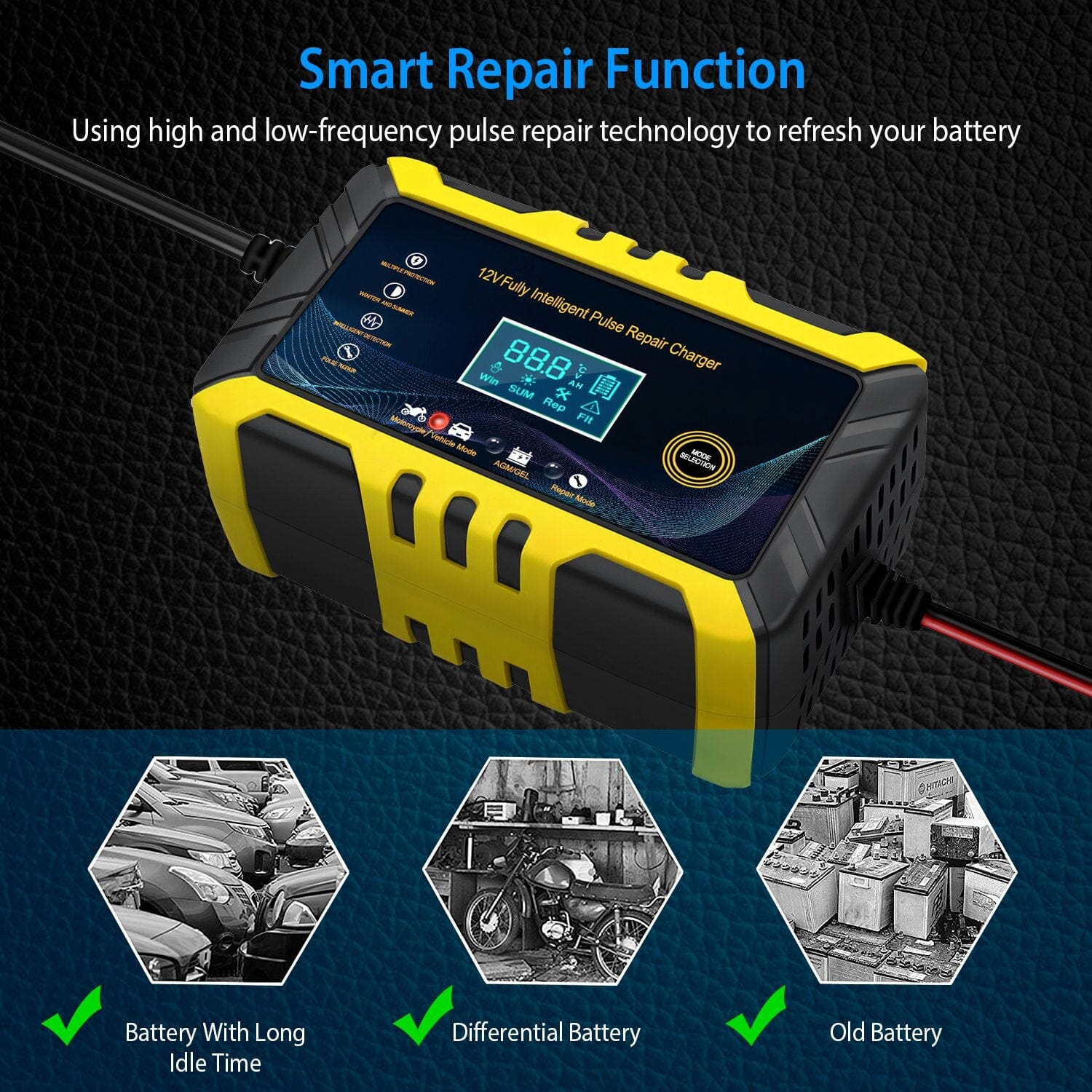 Car Battery Charger 12V/6A Smart Automatic Battery Charger Pulse Repair Sale Genuine