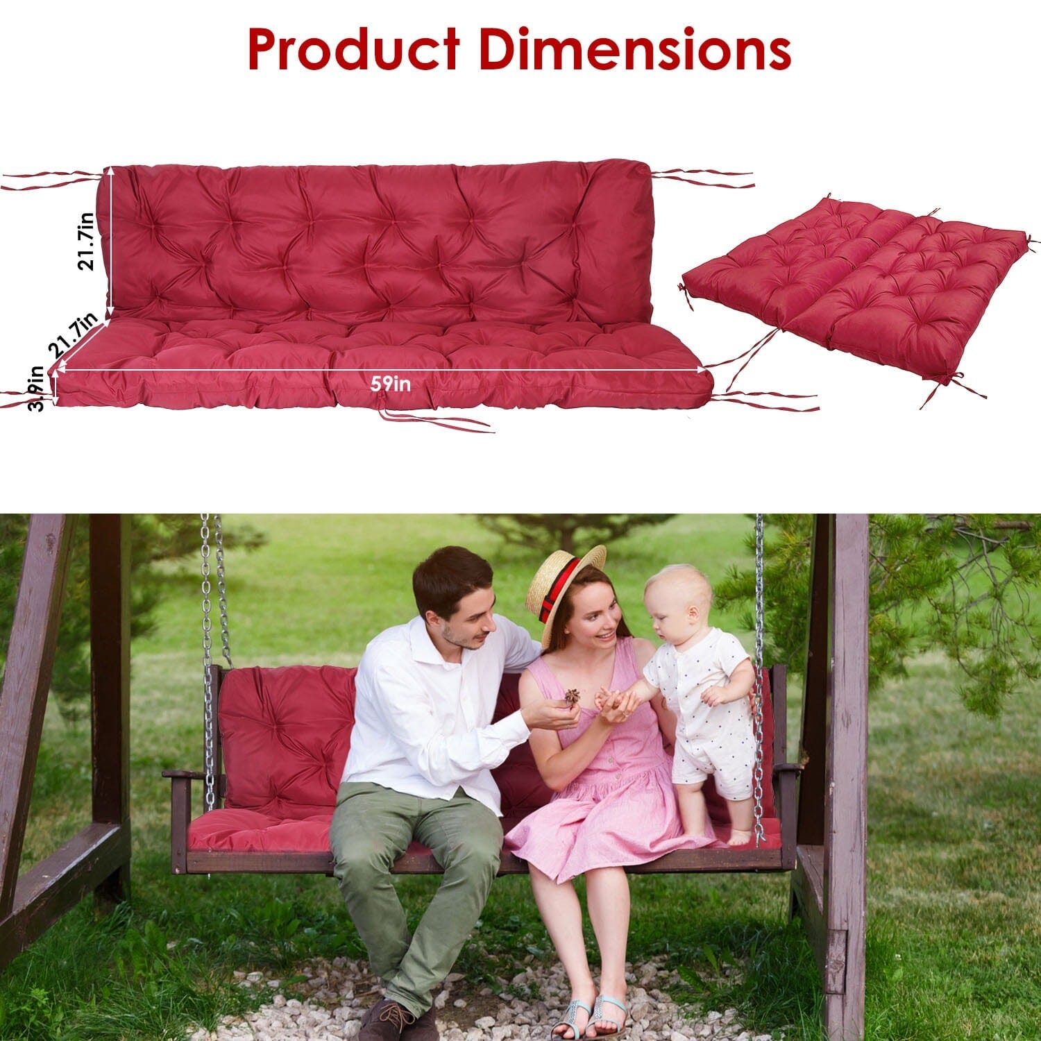 2-3 Seater Swing Cushion Replacement Swing Beach Pads with Backrest 8-Tie Straps Excellent Online