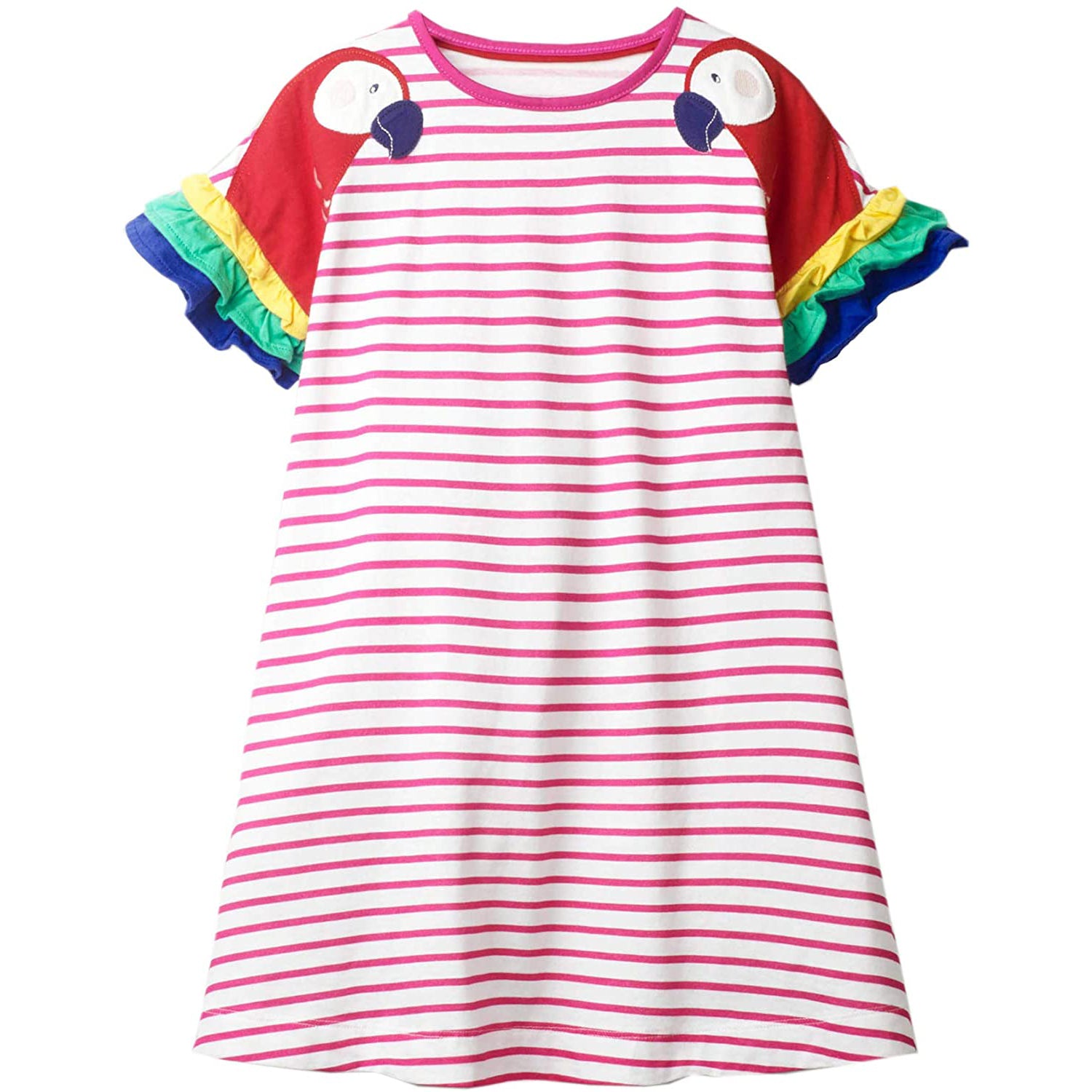 Girls Cotton Long Sleeve Casual Cartoon Appliques Striped Jersey Dress Cheap Sale Release Dates