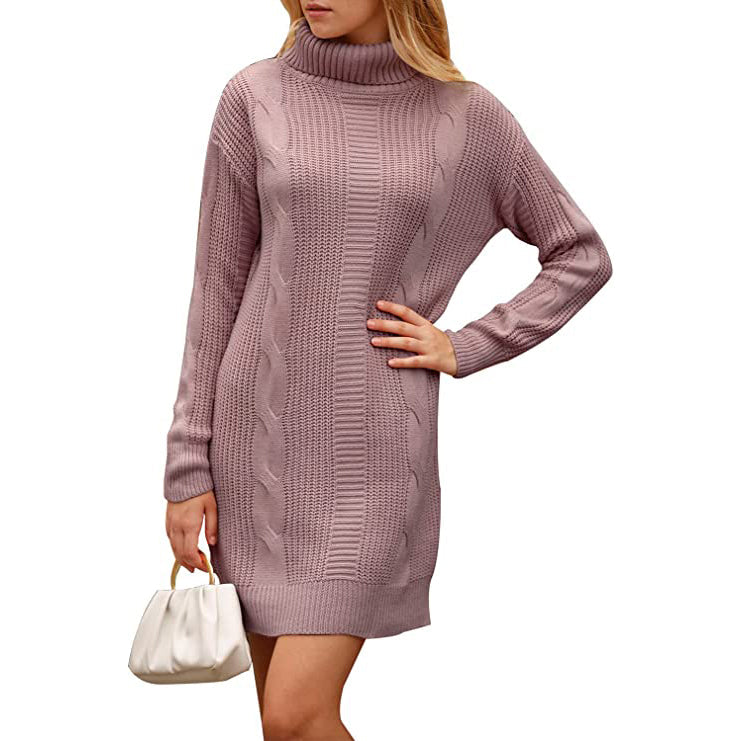 Turtleneck Pullover Sweaters Casual Long Sleeve Plain Winter Knit Sweater Dress Sale Wholesale Pice