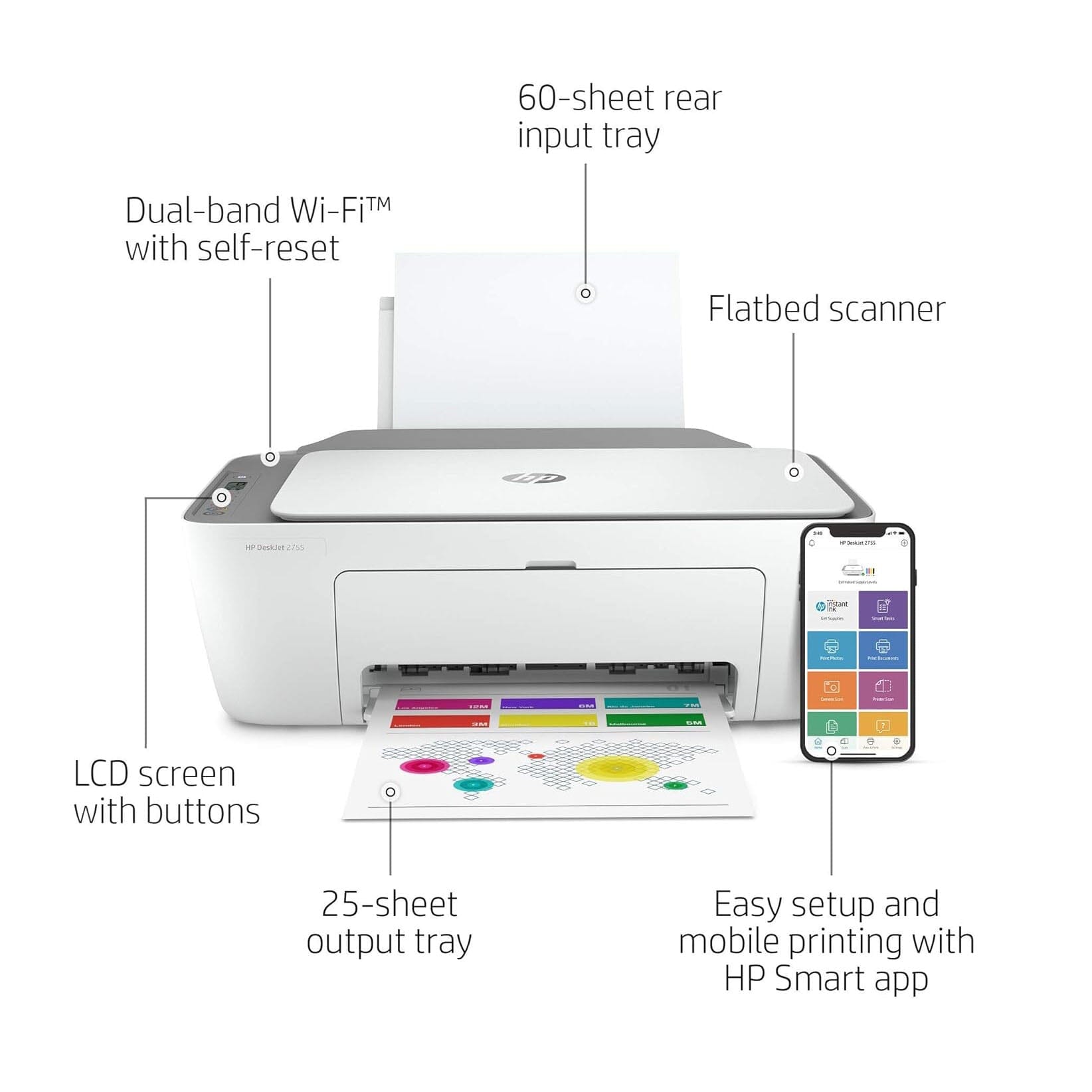 HP DeskJet 2755 All-in-One Inkjet Printer Scanner and Copier (Refurbished) Discount Best Sale