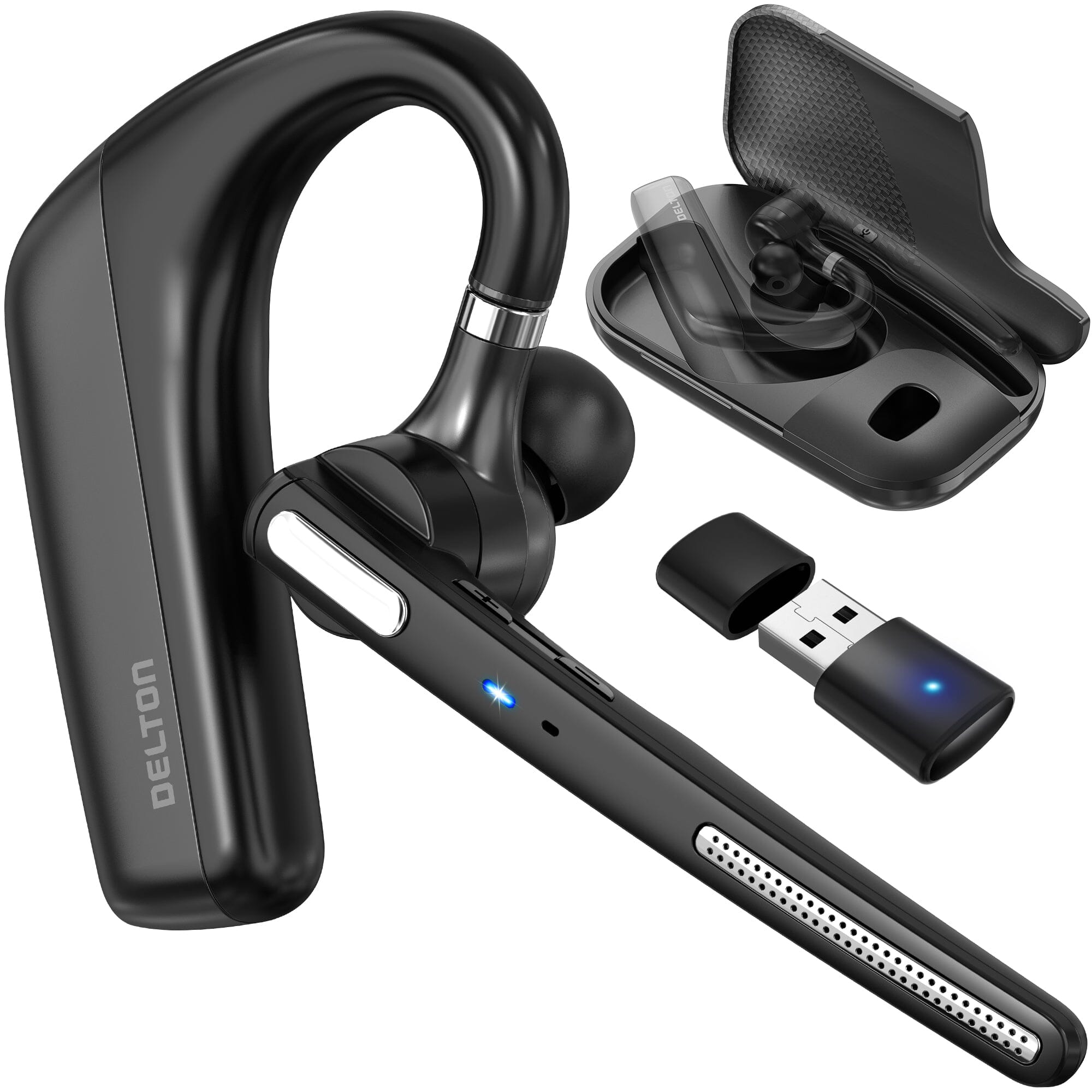 Delton 90X Ultralight Bluetooth Headset with Noise Cancelling Computer Headphone/ Earpiece with Charging Case Outlet Get To Buy