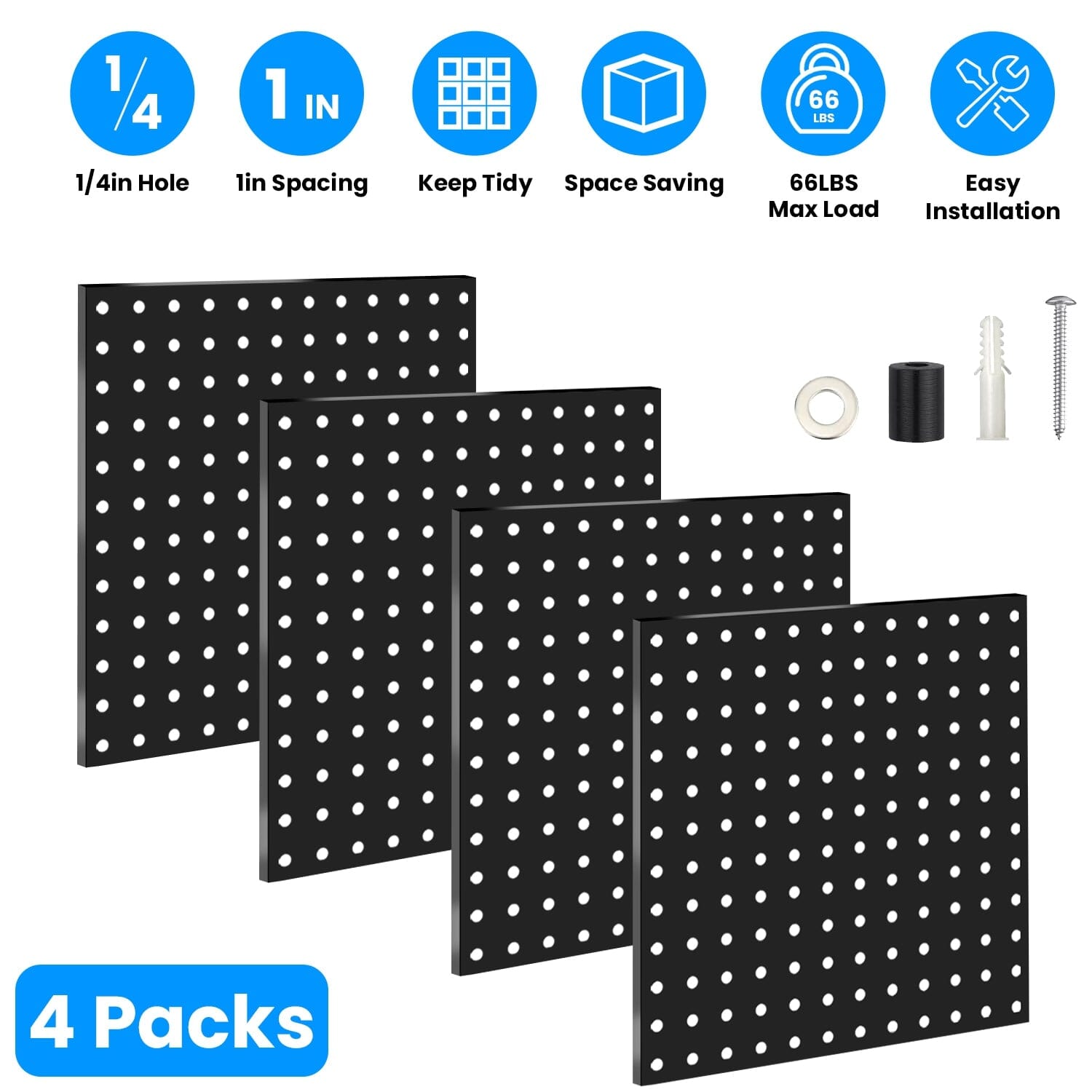 4-Pack: Metal Black Pegboard Wall Organizer with 1 Spacing 1/4 Hole Discount Eastbay