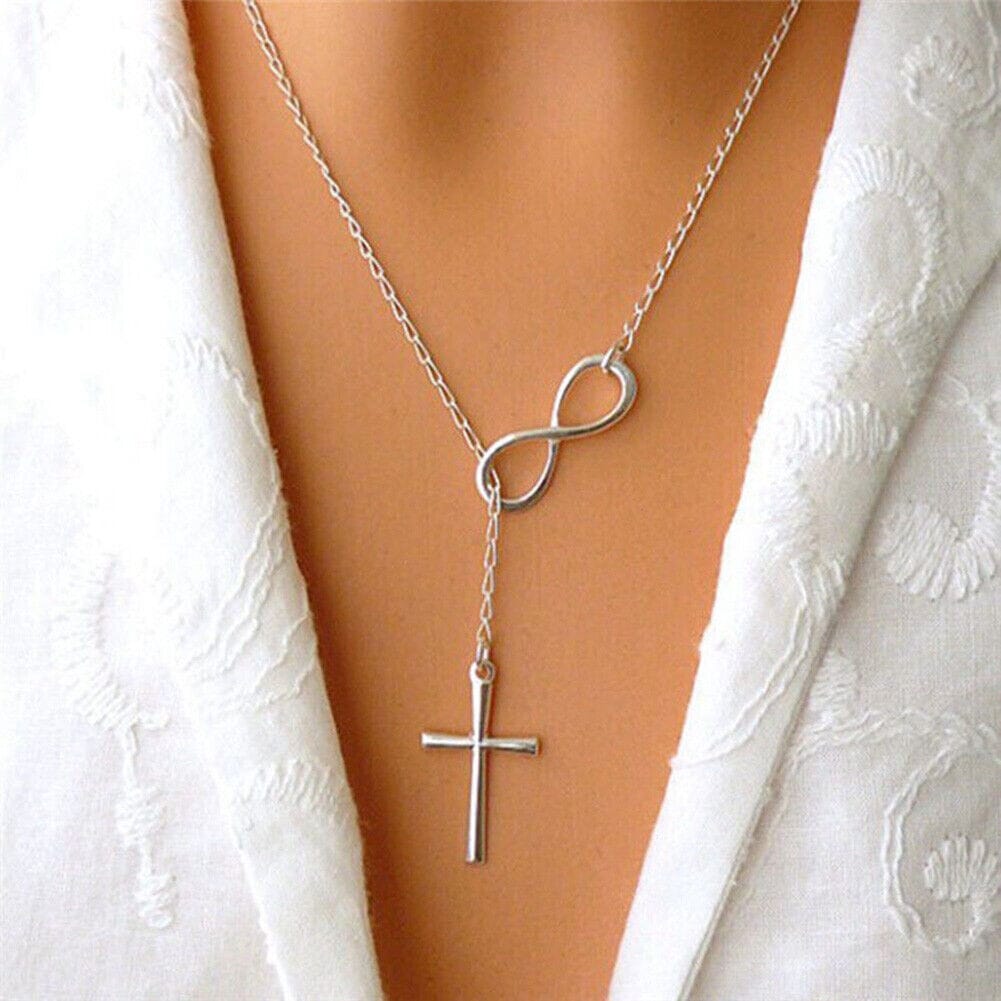 Silver Filled High Polish Finish Infinity Drop Cross Lariat Necklace Best Place Sale Online