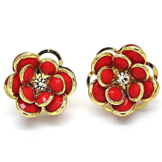 14k Gold Filled High Polish Finsh Ruby Hibiscus Crystal Stud Earring Clearance Latest