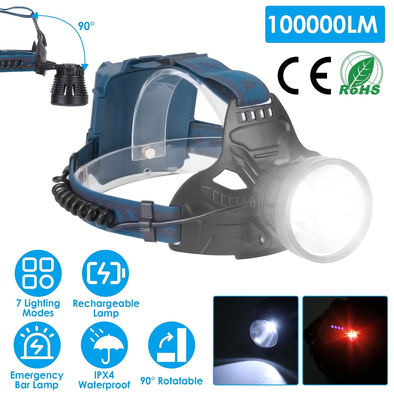 100000LM LED 7 Lighting  Modes Rechargeable Headlights Ost Release Dates