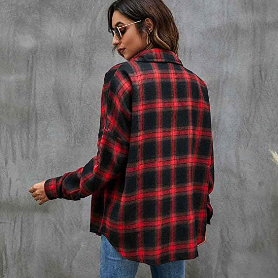 Women's Button Flannel Shirt Plaid Long Sleeve Top Classic Cheap Pice