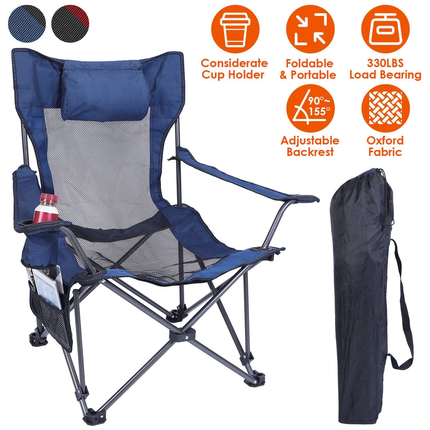 Foldable Camping Chair Heavy Duty Steel Lawn Chair with Reclining Backrest Angle Enjoy Online