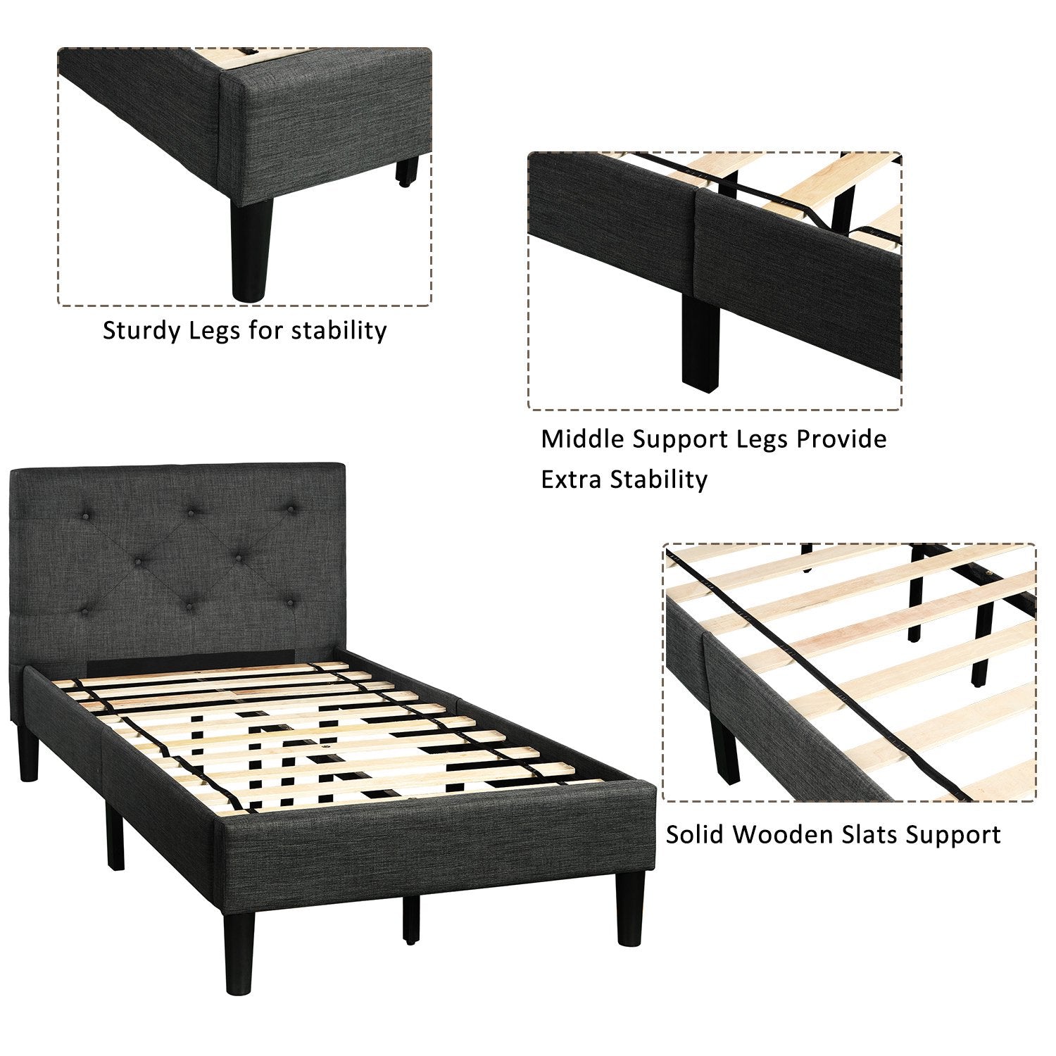 Tufted Platform Bed, Twin Size Button Upholstered Platform Bed Cheap Countdown Package