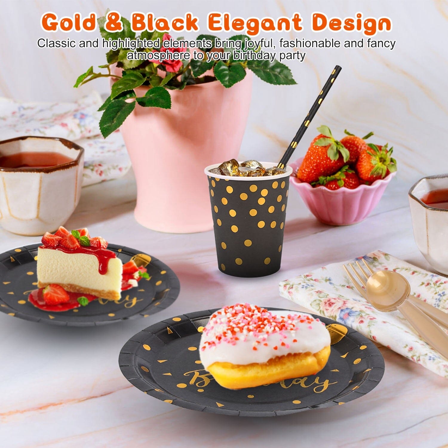 201 Pieces: Black Gold Disposable Dinnerware Set Cheapest Pice For Sale