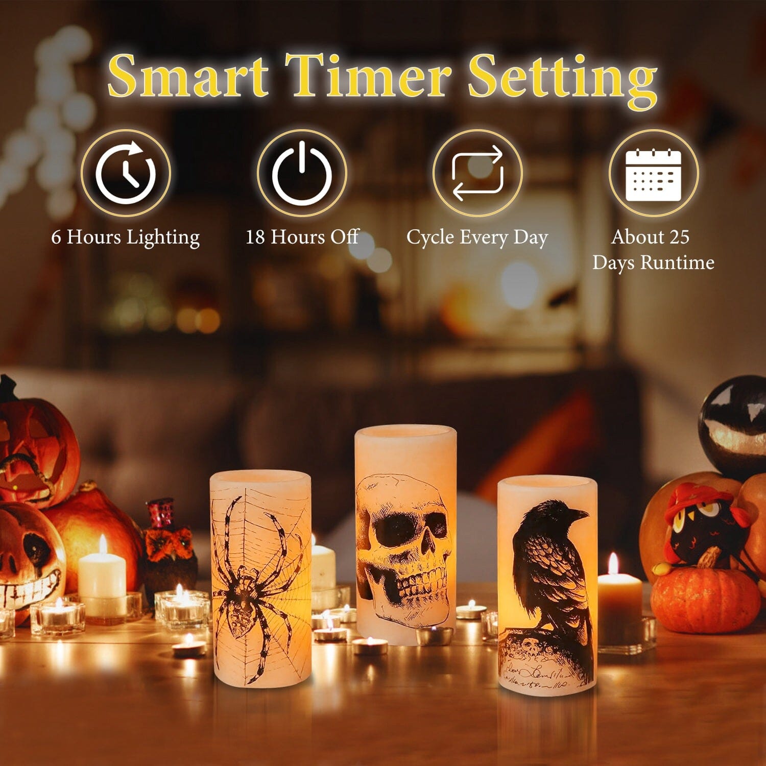 3-Pack: Halloween Battery Operated Flameless Candle Lamp with Timer Setting Sale Explore