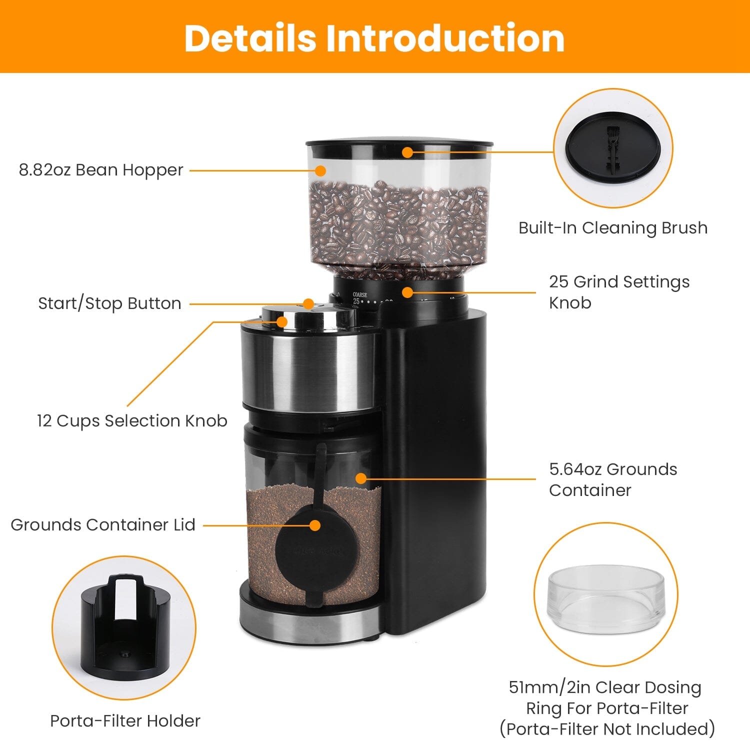 Conical Bur Coffee Bean Electric Grinder with 25 Grind Settings With Credit Card Cheap Online