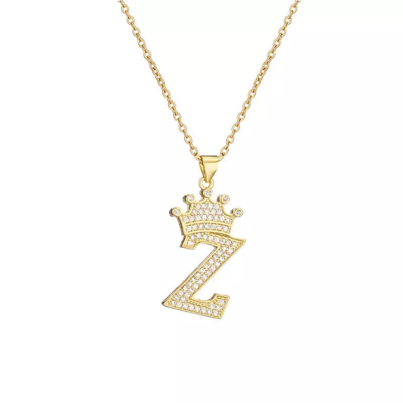 Stainless Steel Gold Overlay Hip Hop Crown A-Z Letters Necklace for Men and Women Outlet Buy