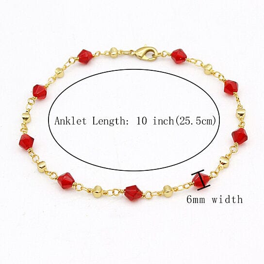 18k Gold Filled High Polish Finish Red Crystal Ankle Bracelet Sale Low Pice