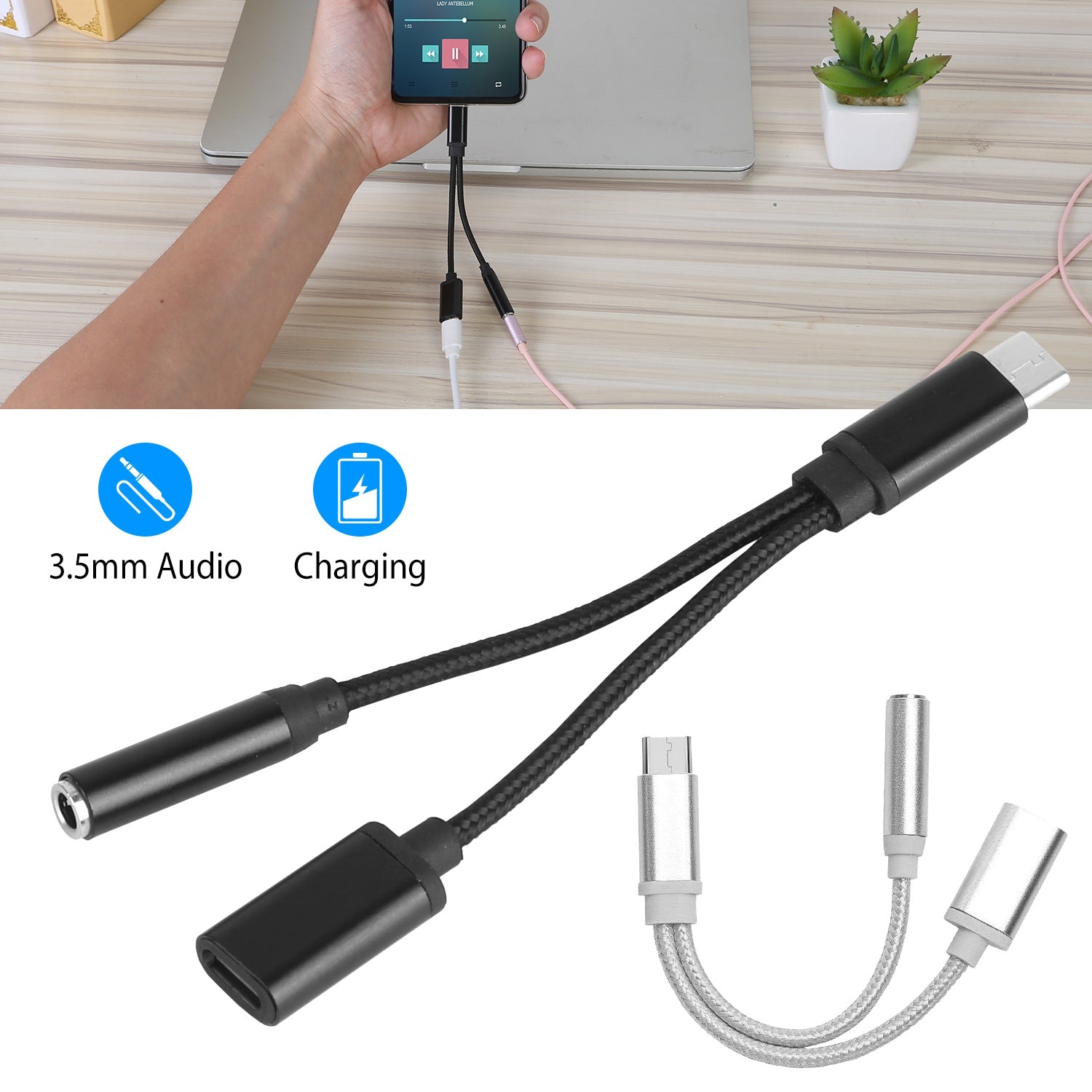 USB Type-C to 3.5mm Aux Audio Charging Adapter Braided Headphone Jack Splitter Cable Footlocker Finishline Cheap Pice