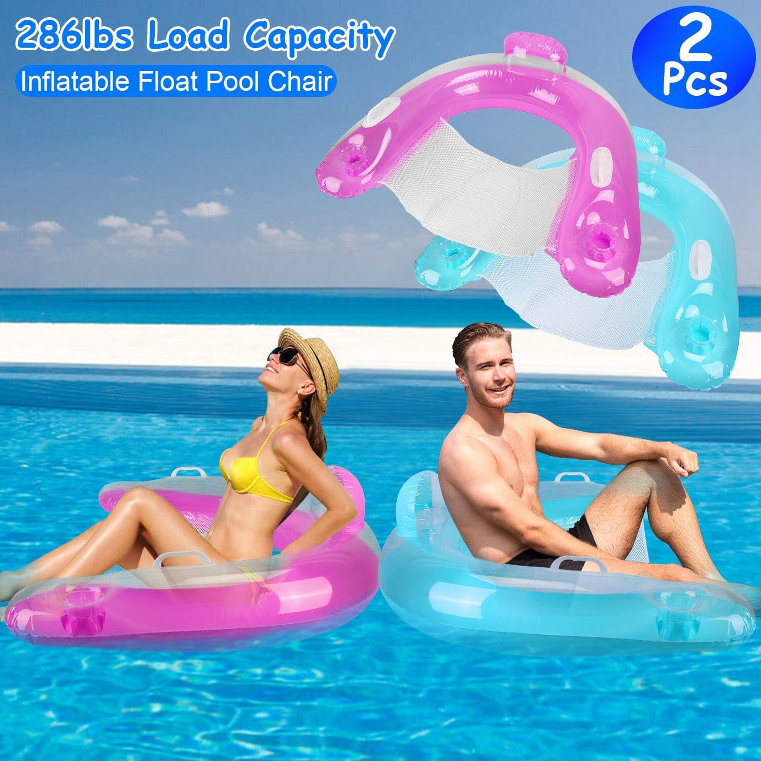 2-Pack: Inflatable Float Pool Chair with Cup Holder Arm Rest Free Shipping Get To Buy