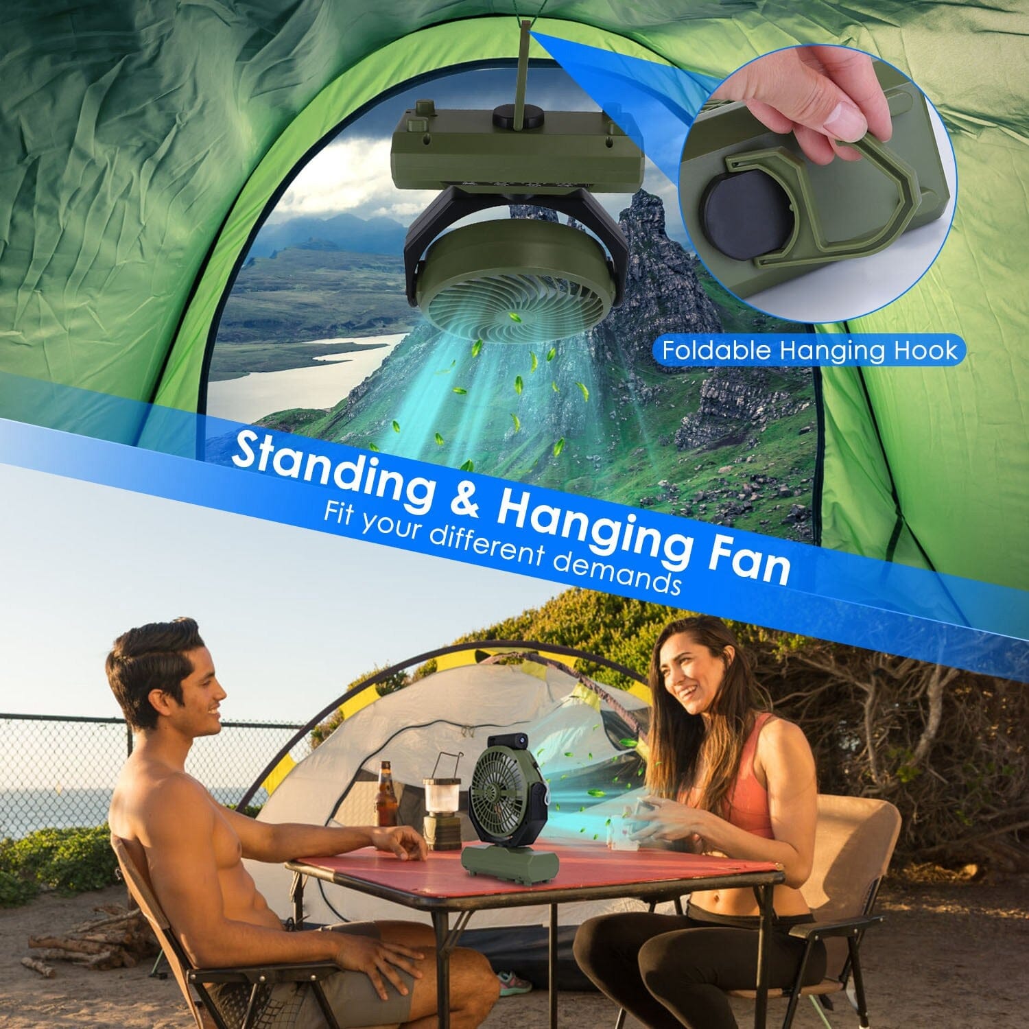 20000mAh Rechargeable Oscillating Camping Fan with Flashlight Hanging Hook Remote Control Comfortable Cheap Online