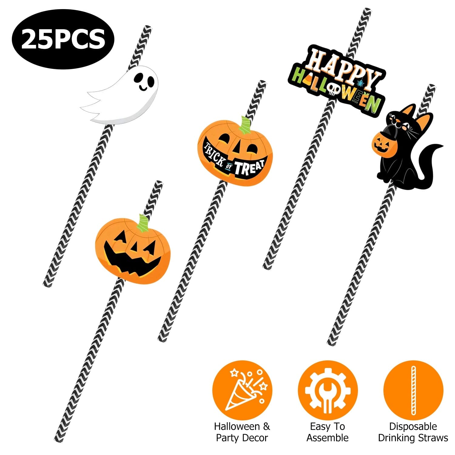 24-Pieces: Halloween Party Striped Decorative Paper Straws Online Shop From China