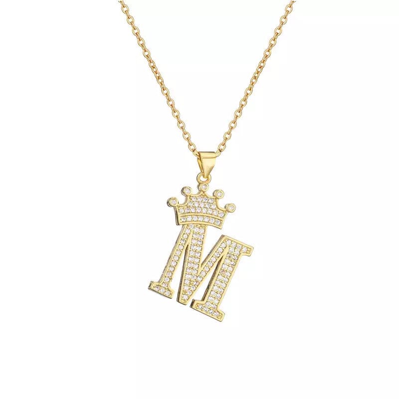 Stainless Steel Gold Overlay Hip Hop Crown A-Z Letters Necklace for Men and Women Outlet Buy