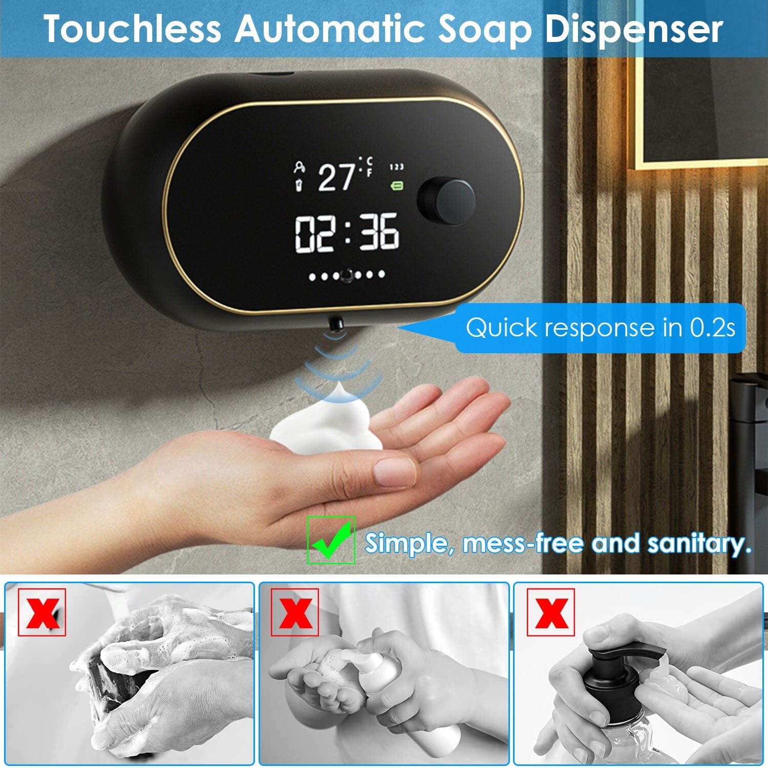 Automatic Soap Dispenser Wall Mounted Hand Free with Clock Temperature Best Place Sale Online