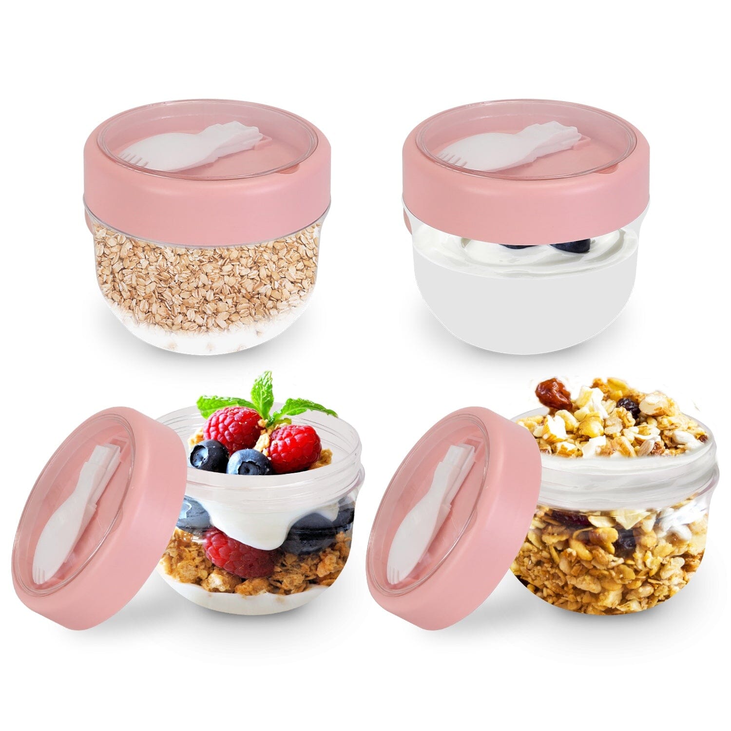 4-Piece: 20 Oz Oat Containers with Lids and Folding Spoons Browse For Sale