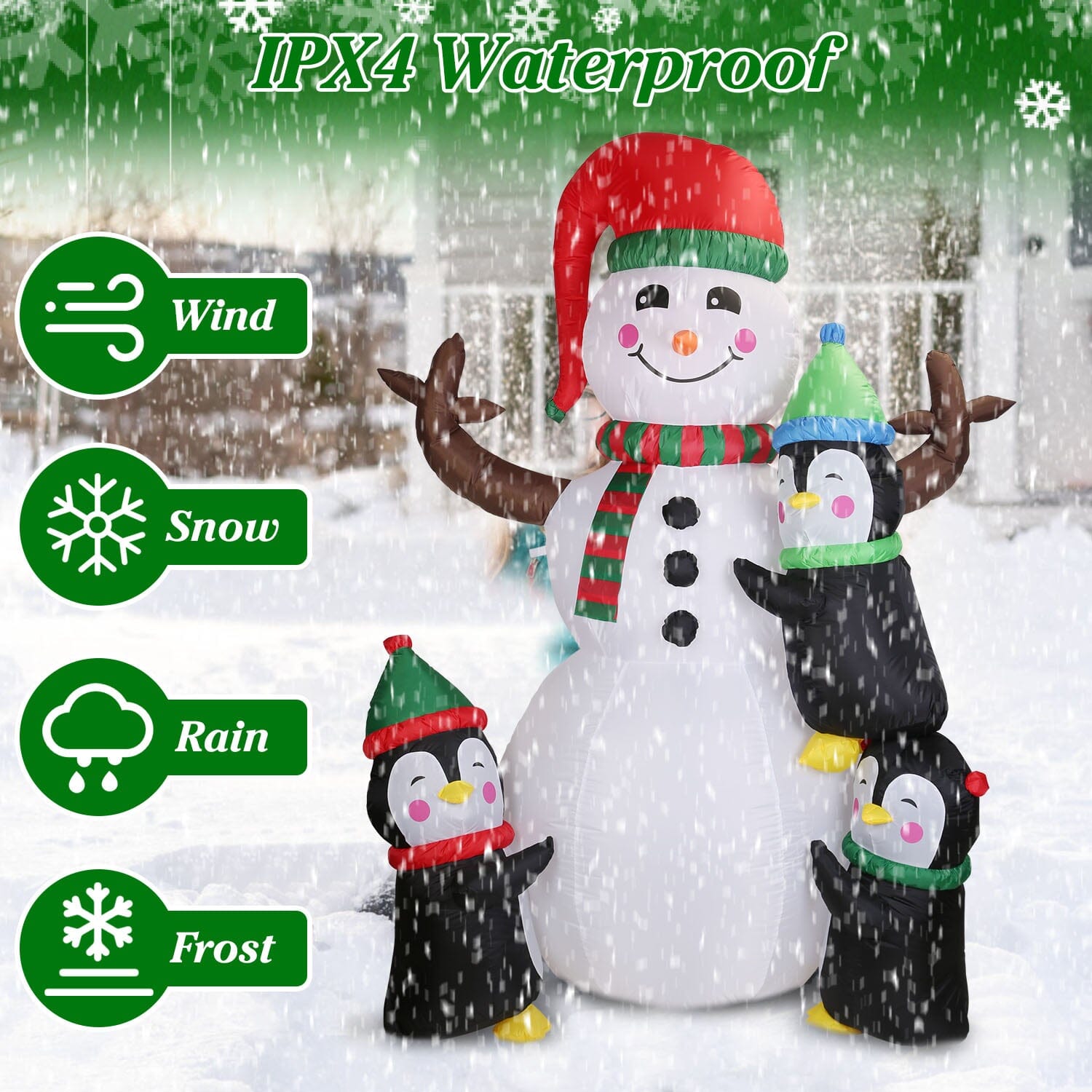 5.9Ft Snowman and Penguin Blow Up Yard Decoration with LED Light Built-in Air Blower Free Shipping For Sale