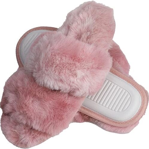 Roxoni Fuzzy House Slippers for Women Comfortable Furry Spa Cozy Slip On Open Toe Where To Buy Cheap Real