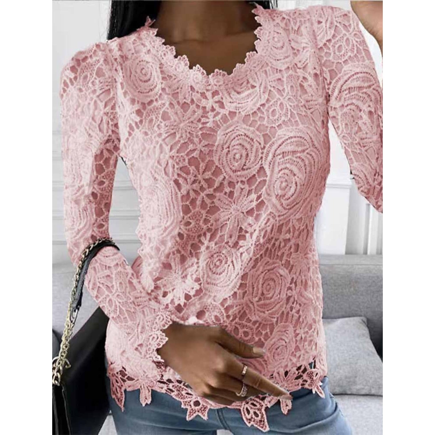 Women's Floral Lace Long Sleeve Blouse Shirt Best Sale Online