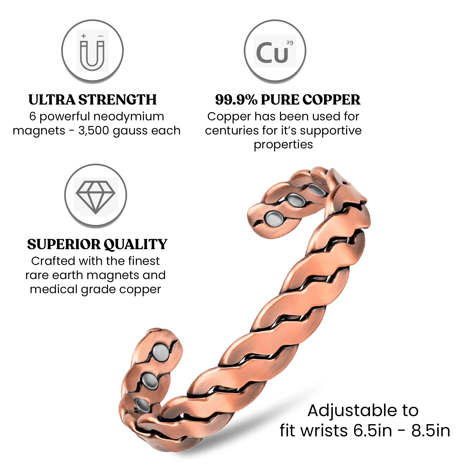 Adjustable Cuff Copper Magnetic Therapy Bracelet Bangle for Men and Women Twisted Design Cheap Sale From China