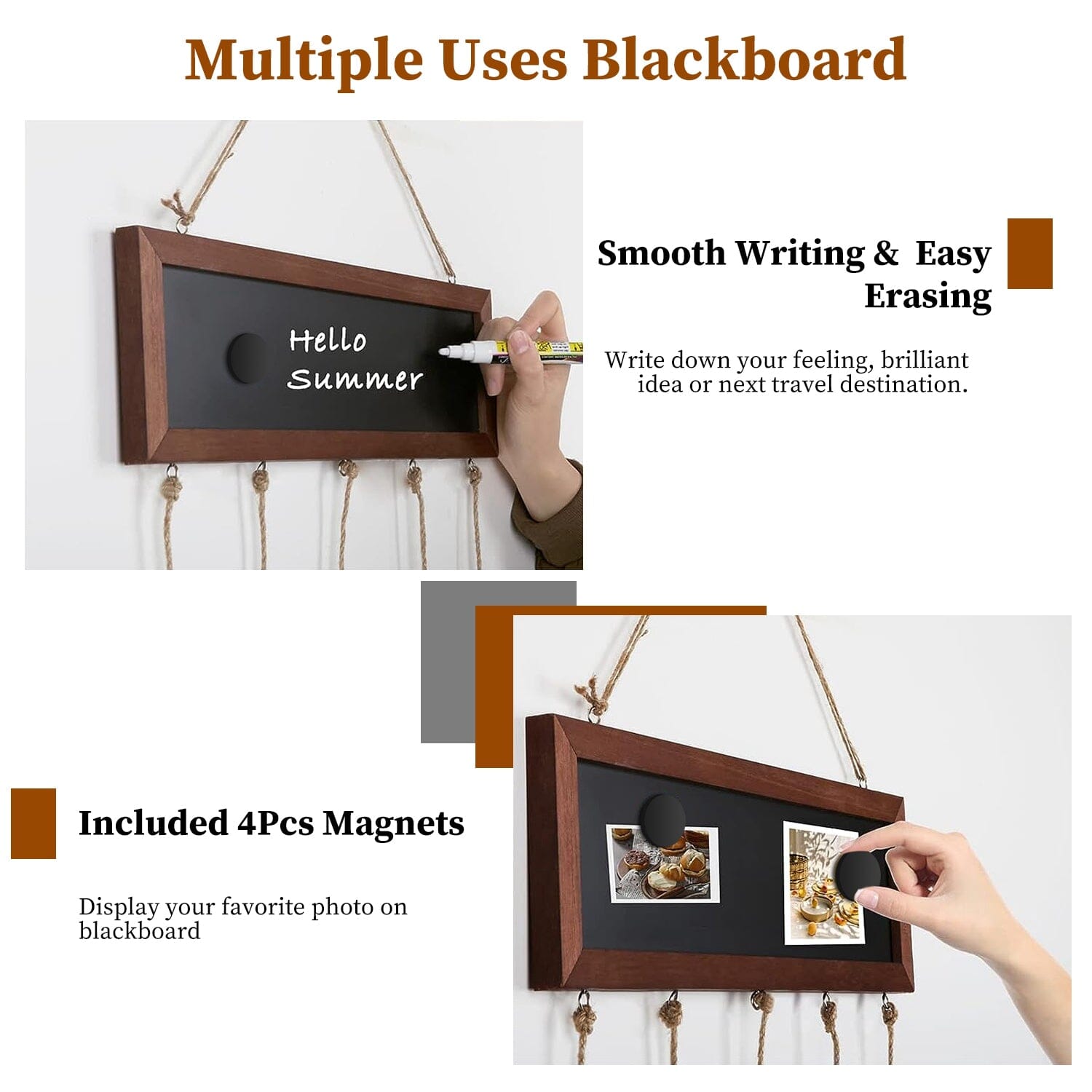 Wooden Hanging Picture Frame Display String Ropes with 30 Clips Writable Blackboard Footlocker Online