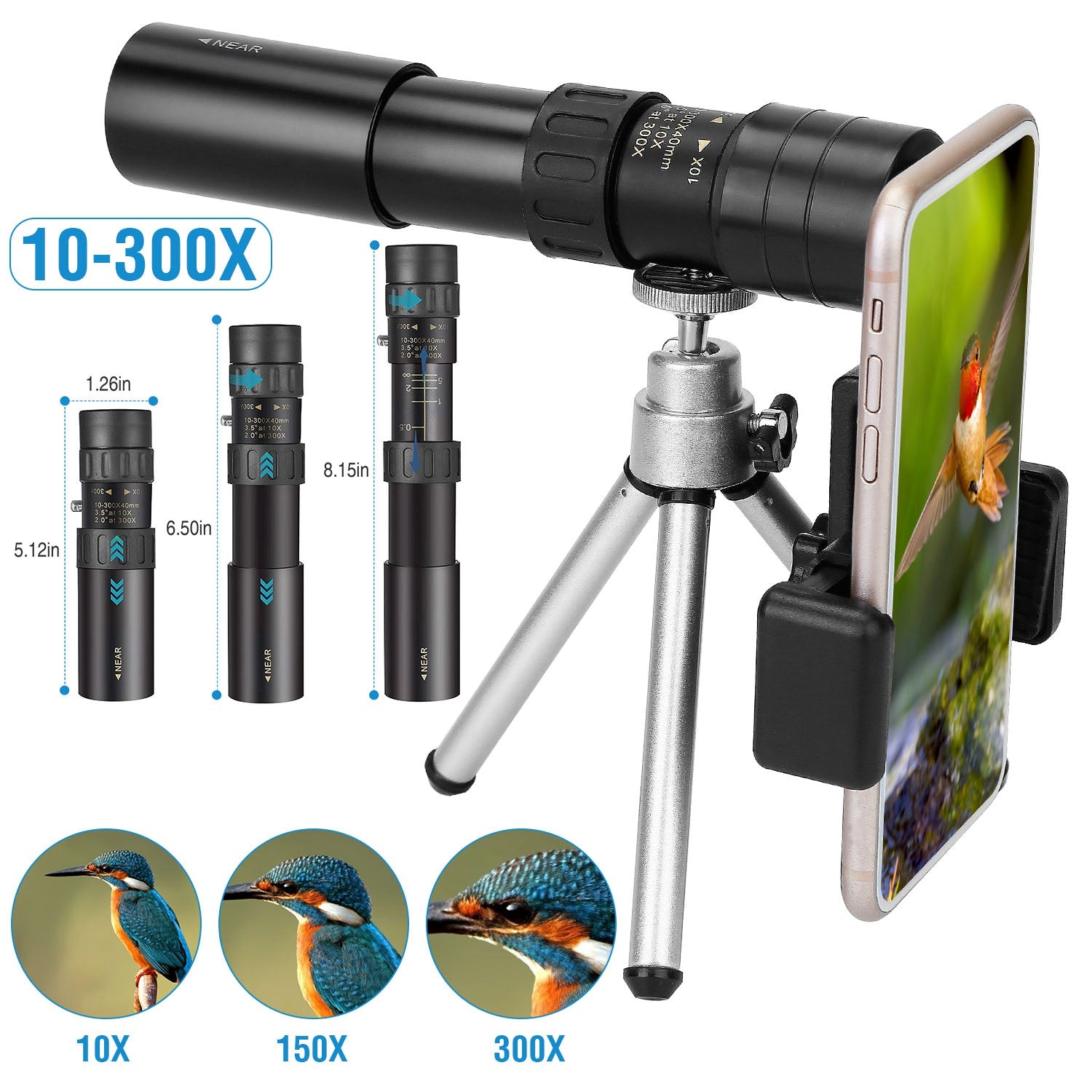 10X-300X Zoom Monocular Telescope High Definition Phone Telephoto Lens Cheap Usa Stockist