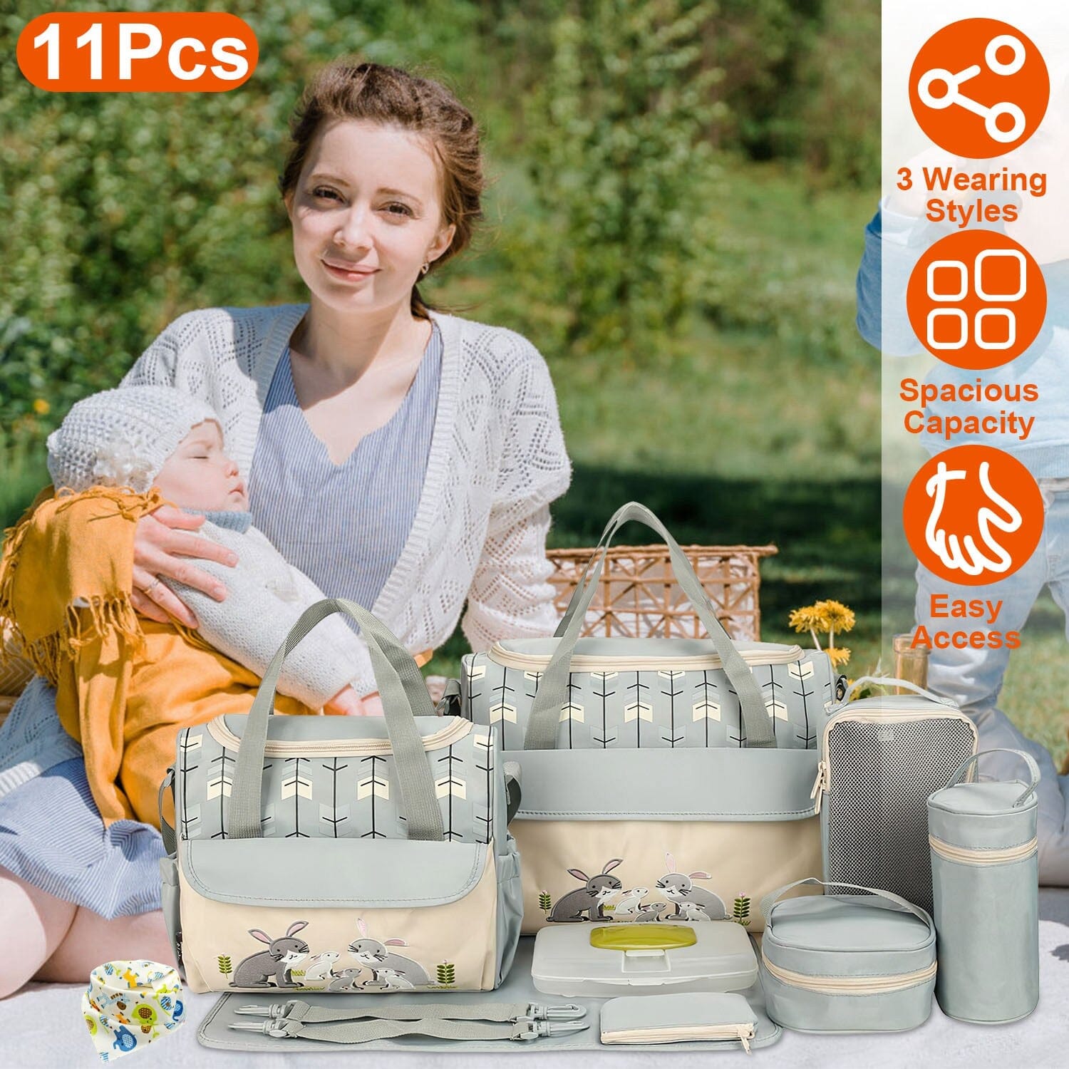 11-Piece Set: Multifunctional Diaper Handbags with Food Bag Low Cost