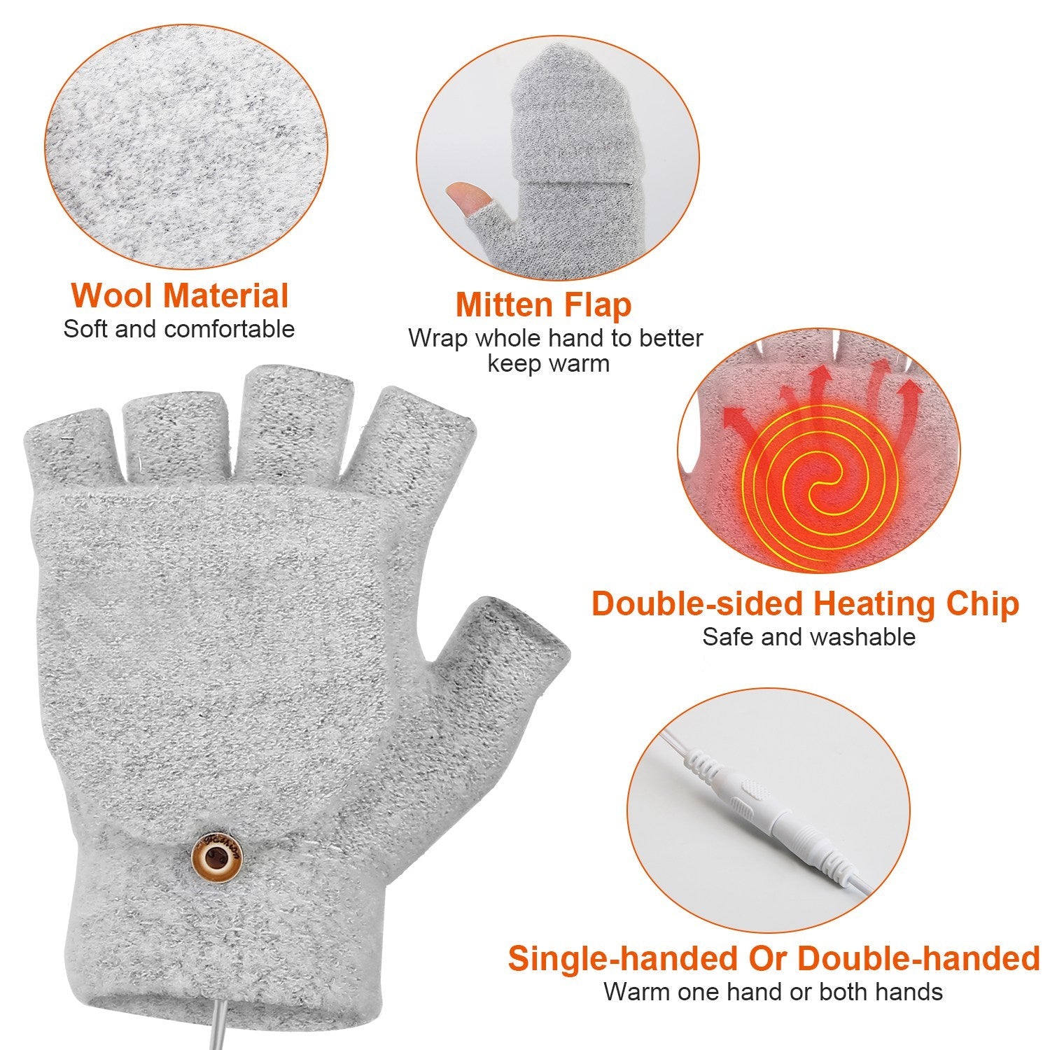 USB Wool Heated Half Fingerless Gloves Wiki Sale Online