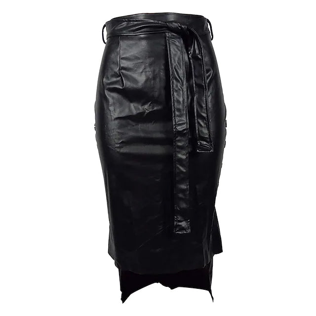 Knotted PU Leather Slit Skirt Clearance Buy