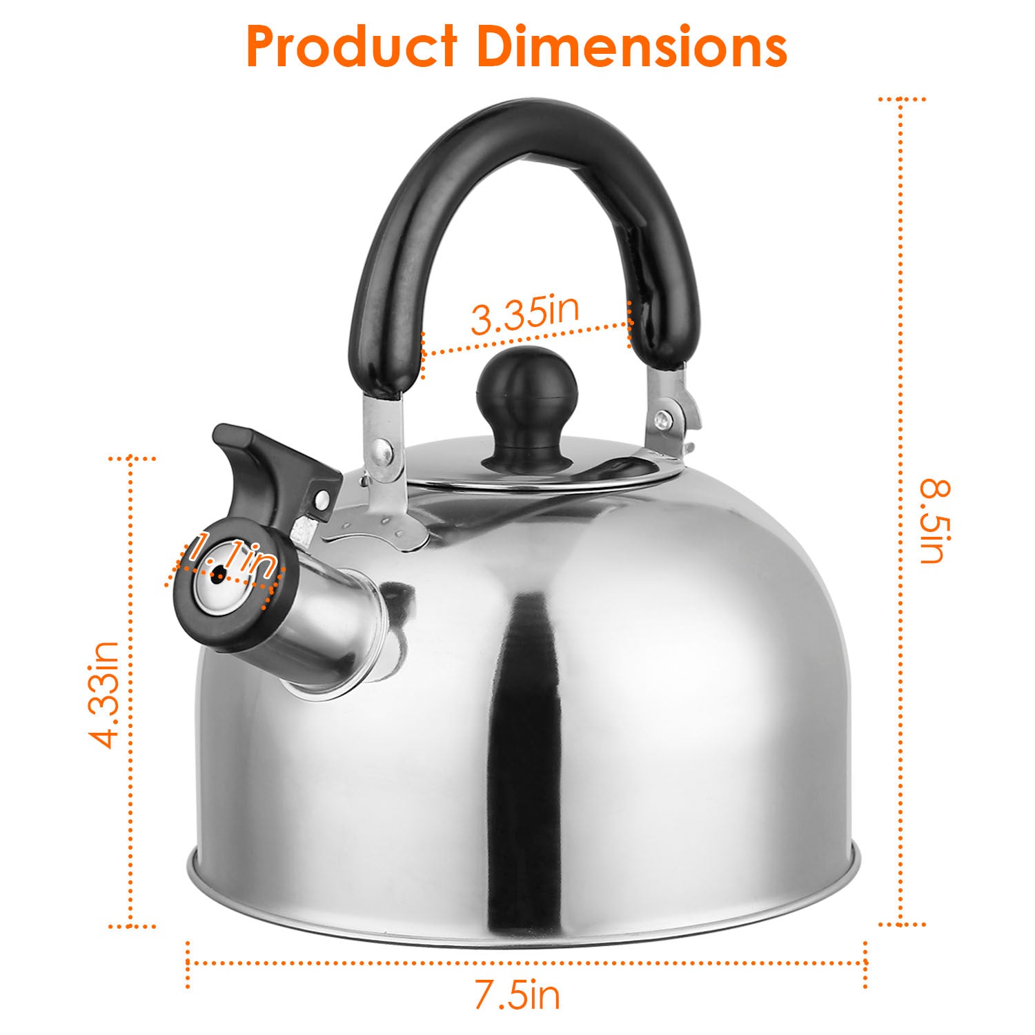 2.1 Quarts Stainless Steel Whistling Tea Kettle Stovetop Induction Gas Teapot 2025 New Cheap Pice