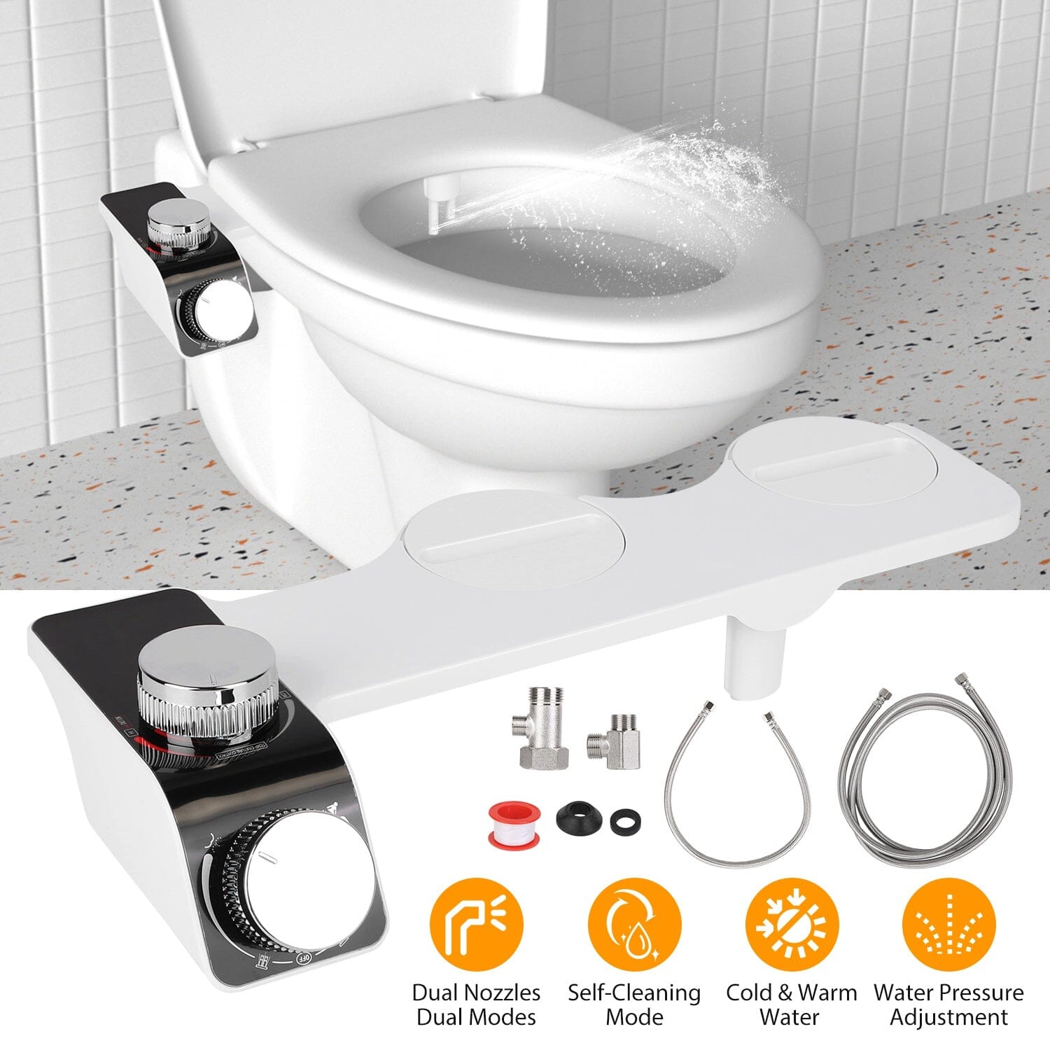 Bidet Attachment Non-Electric Fresh Water Sprayer with Self Cleaning Dual Nozzle Cheap Pice Outlet