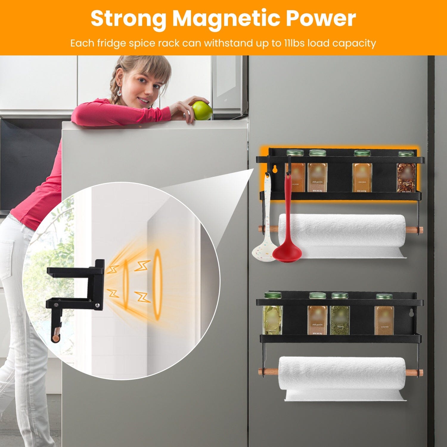 2-Piece: Magnetic Spice Racks for Refrigerator with Paper Towel Holder Cheap Sale Good Selling